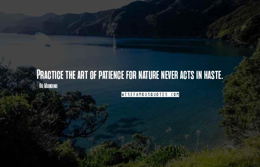 Og Mandino Quotes: Practice the art of patience for nature never acts in haste.