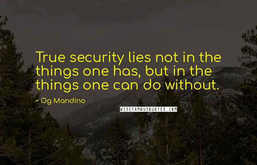 Og Mandino Quotes: True security lies not in the things one has, but in the things one can do without.