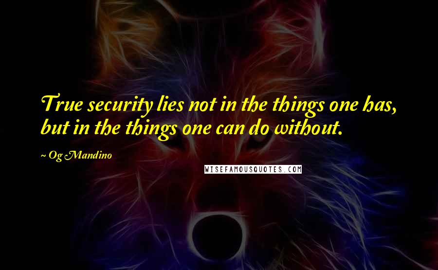 Og Mandino Quotes: True security lies not in the things one has, but in the things one can do without.