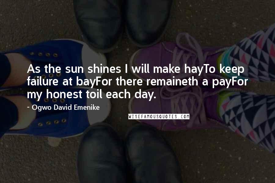 Ogwo David Emenike Quotes: As the sun shines I will make hayTo keep failure at bayFor there remaineth a payFor my honest toil each day.