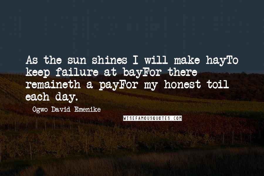 Ogwo David Emenike Quotes: As the sun shines I will make hayTo keep failure at bayFor there remaineth a payFor my honest toil each day.