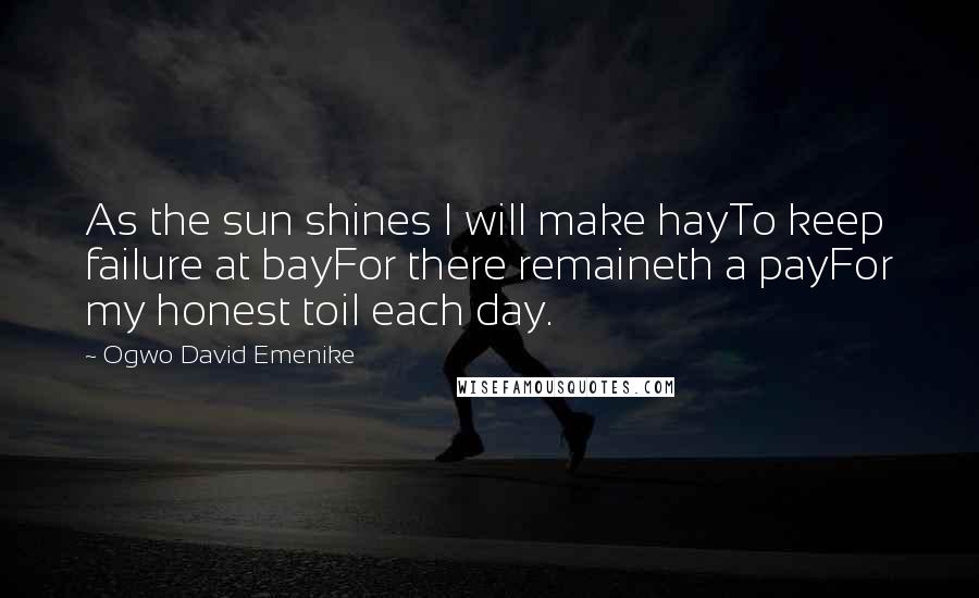 Ogwo David Emenike Quotes: As the sun shines I will make hayTo keep failure at bayFor there remaineth a payFor my honest toil each day.