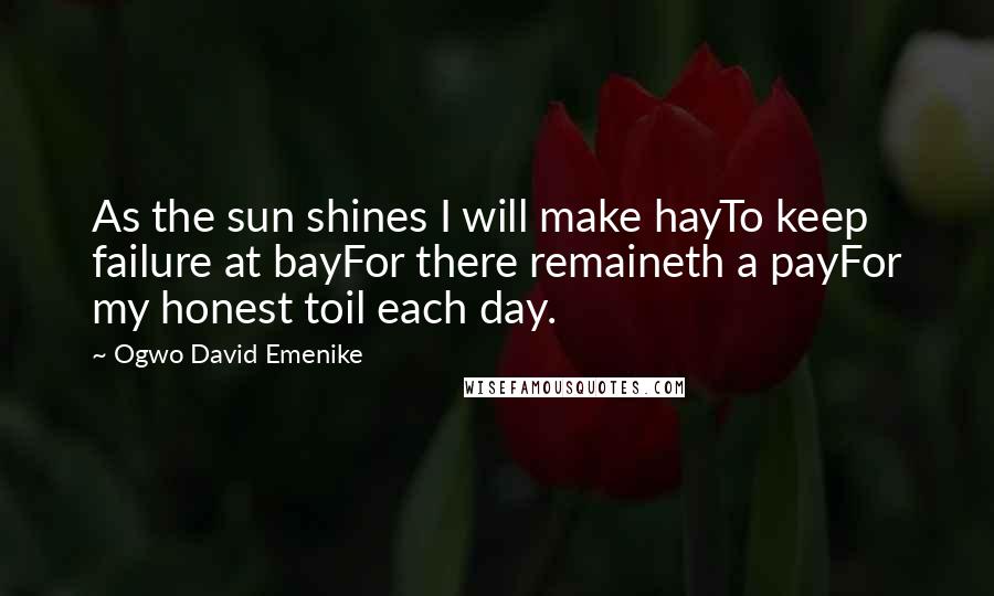 Ogwo David Emenike Quotes: As the sun shines I will make hayTo keep failure at bayFor there remaineth a payFor my honest toil each day.