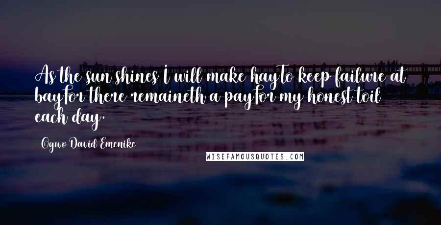 Ogwo David Emenike Quotes: As the sun shines I will make hayTo keep failure at bayFor there remaineth a payFor my honest toil each day.