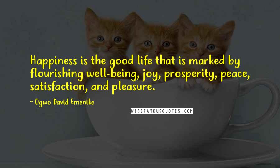 Ogwo David Emenike Quotes: Happiness is the good life that is marked by flourishing well-being, joy, prosperity, peace, satisfaction, and pleasure.