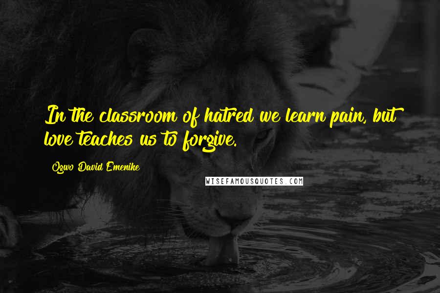 Ogwo David Emenike Quotes: In the classroom of hatred we learn pain, but love teaches us to forgive.