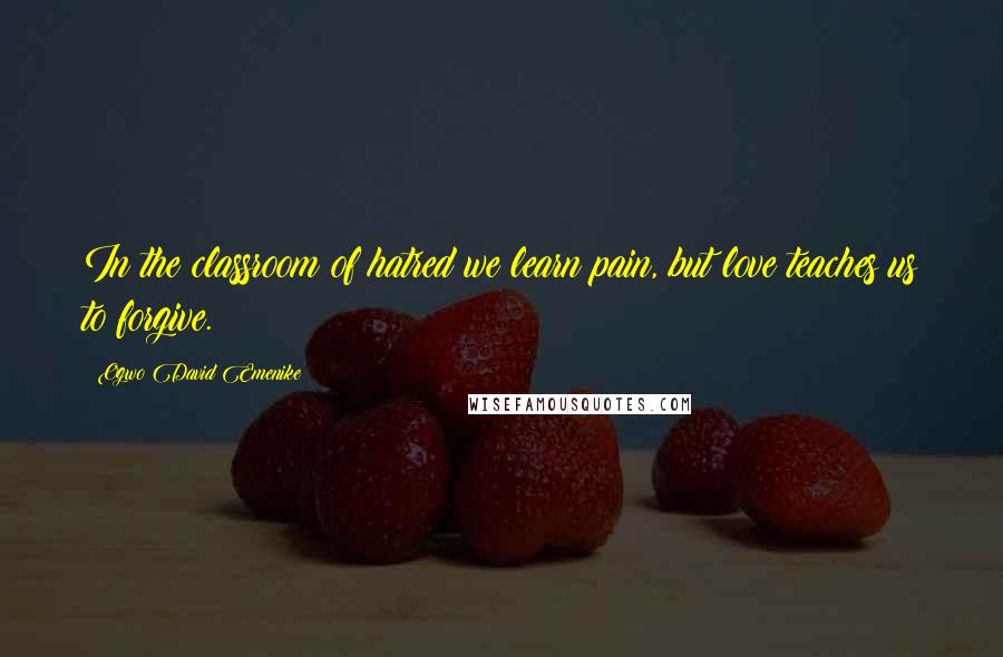 Ogwo David Emenike Quotes: In the classroom of hatred we learn pain, but love teaches us to forgive.