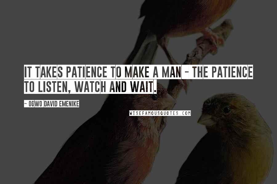 Ogwo David Emenike Quotes: It takes patience to make a man - the patience to listen, watch and wait.