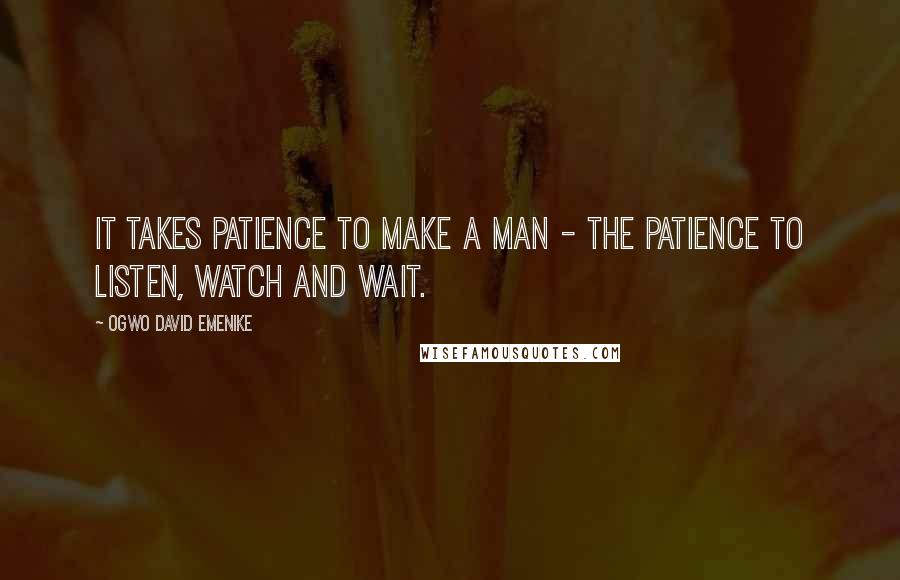 Ogwo David Emenike Quotes: It takes patience to make a man - the patience to listen, watch and wait.