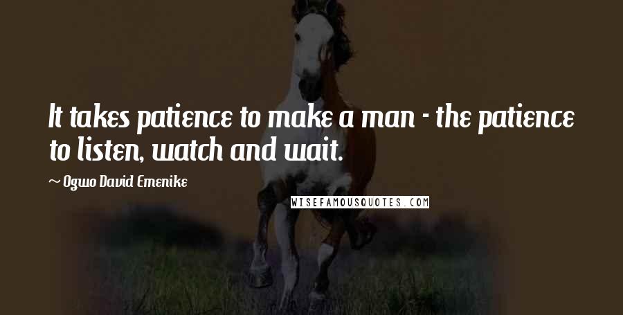 Ogwo David Emenike Quotes: It takes patience to make a man - the patience to listen, watch and wait.