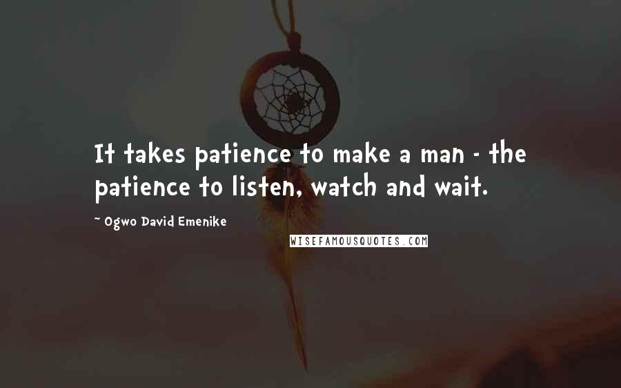 Ogwo David Emenike Quotes: It takes patience to make a man - the patience to listen, watch and wait.