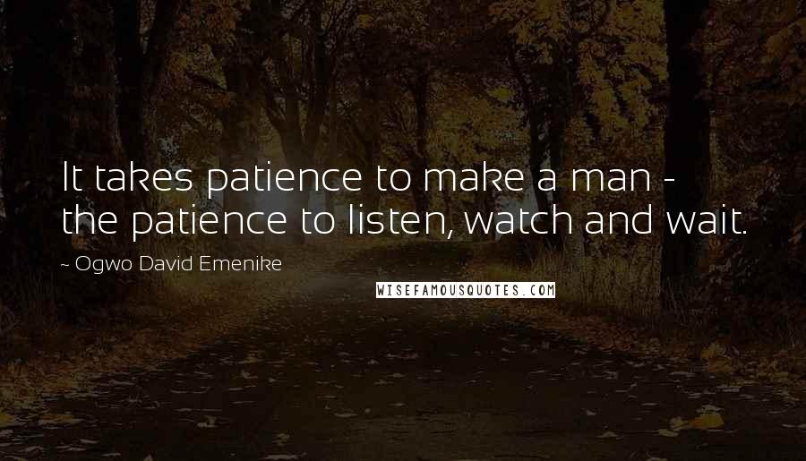 Ogwo David Emenike Quotes: It takes patience to make a man - the patience to listen, watch and wait.