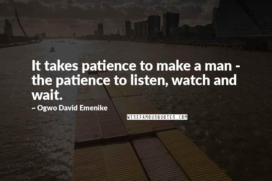 Ogwo David Emenike Quotes: It takes patience to make a man - the patience to listen, watch and wait.