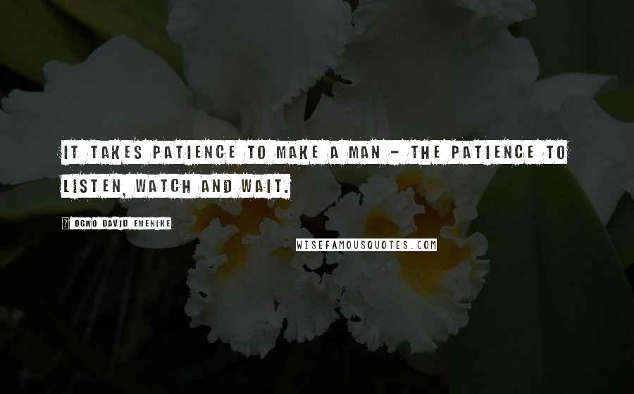 Ogwo David Emenike Quotes: It takes patience to make a man - the patience to listen, watch and wait.