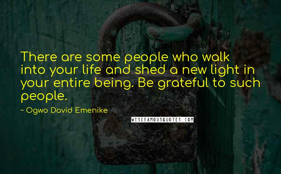 Ogwo David Emenike Quotes: There are some people who walk into your life and shed a new light in your entire being. Be grateful to such people.