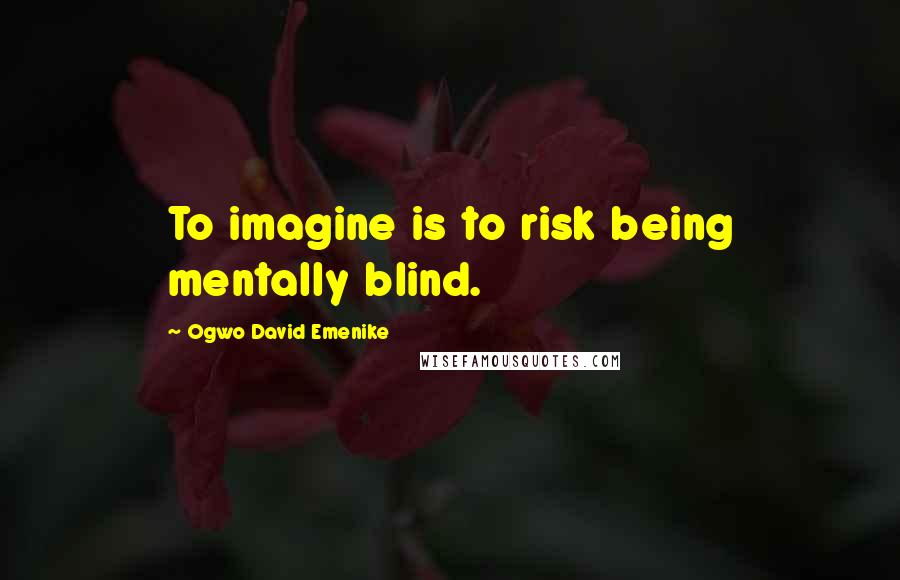 Ogwo David Emenike Quotes: To imagine is to risk being mentally blind.