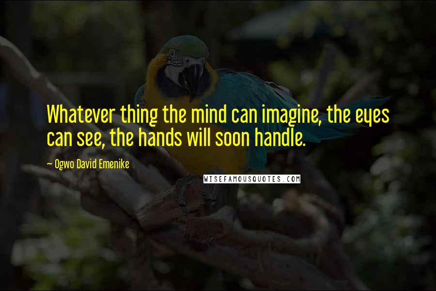 Ogwo David Emenike Quotes: Whatever thing the mind can imagine, the eyes can see, the hands will soon handle.