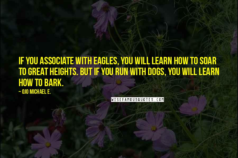 Ojo Michael E. Quotes: If you associate with eagles, you will learn how to soar to great heights. But if you run with dogs, you will learn how to bark.