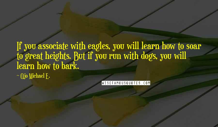 Ojo Michael E. Quotes: If you associate with eagles, you will learn how to soar to great heights. But if you run with dogs, you will learn how to bark.