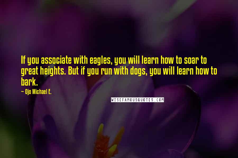 Ojo Michael E. Quotes: If you associate with eagles, you will learn how to soar to great heights. But if you run with dogs, you will learn how to bark.