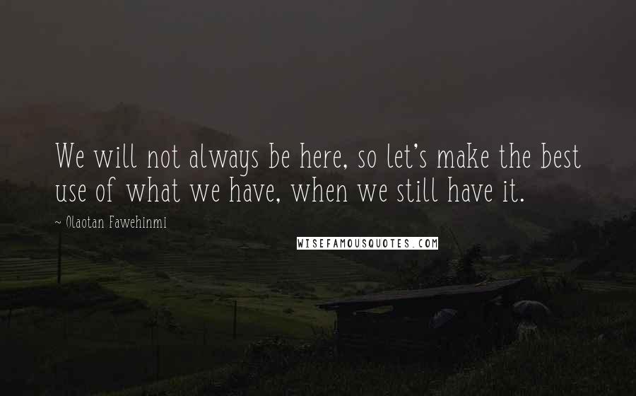 Olaotan Fawehinmi Quotes: We will not always be here, so let's make the best use of what we have, when we still have it.