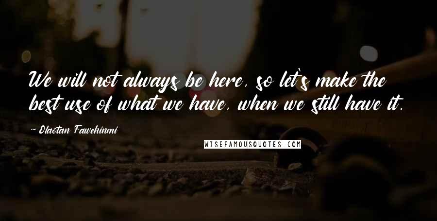 Olaotan Fawehinmi Quotes: We will not always be here, so let's make the best use of what we have, when we still have it.