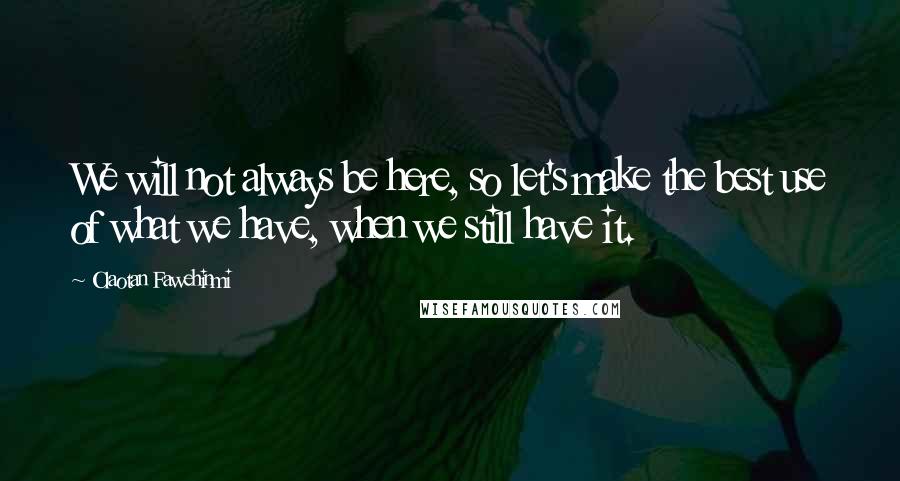 Olaotan Fawehinmi Quotes: We will not always be here, so let's make the best use of what we have, when we still have it.