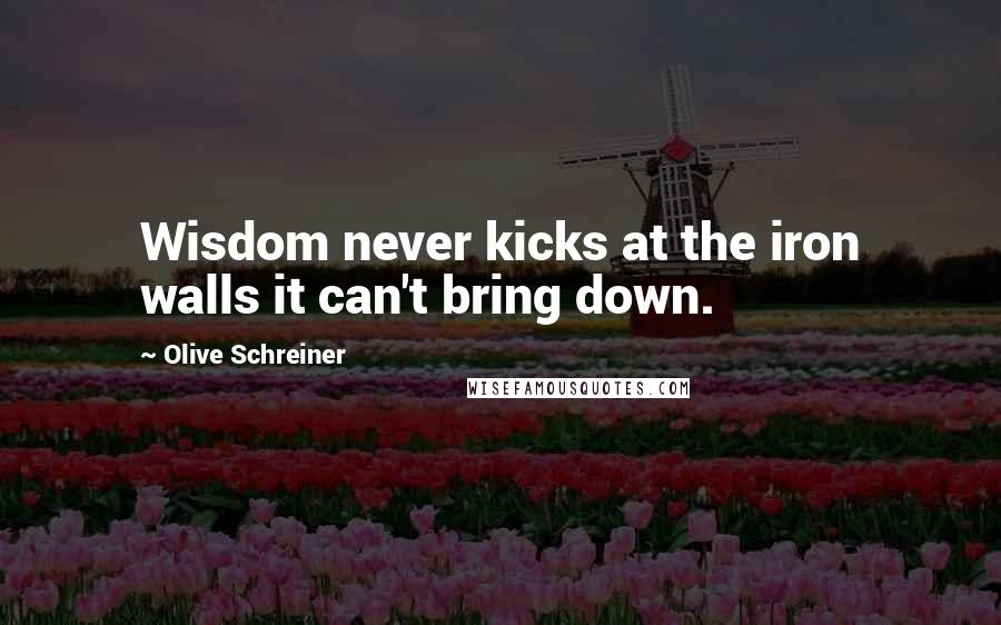 Olive Schreiner Quotes: Wisdom never kicks at the iron walls it can't bring down.