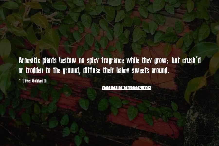Oliver Goldsmith Quotes: Aromatic plants bestow no spicy fragrance while they grow; but crush'd or trodden to the ground, diffuse their balmy sweets around.