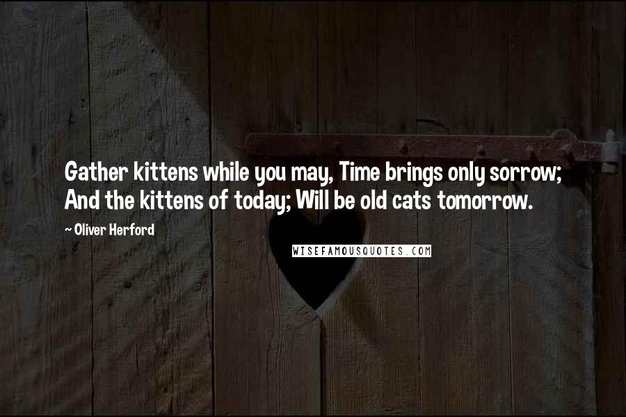 Oliver Herford Quotes: Gather kittens while you may, Time brings only sorrow; And the kittens of today; Will be old cats tomorrow.