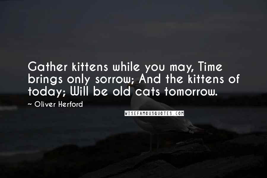 Oliver Herford Quotes: Gather kittens while you may, Time brings only sorrow; And the kittens of today; Will be old cats tomorrow.