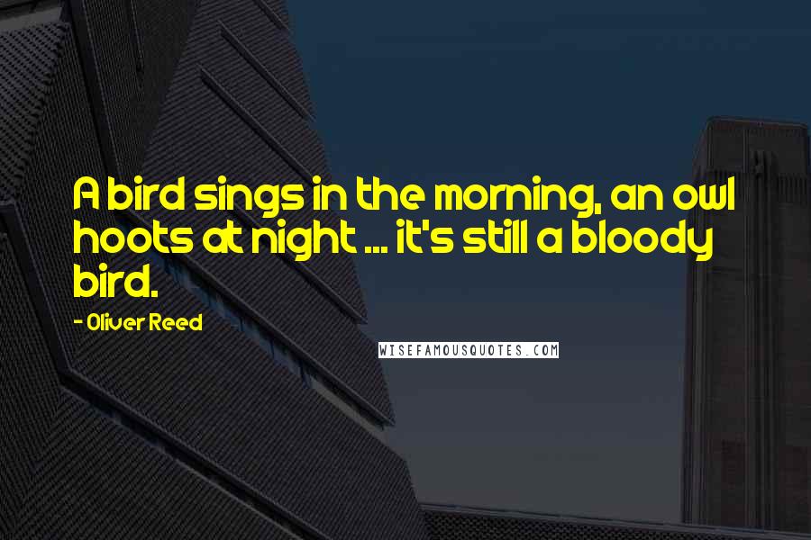 Oliver Reed Quotes: A bird sings in the morning, an owl hoots at night ... it's still a bloody bird.