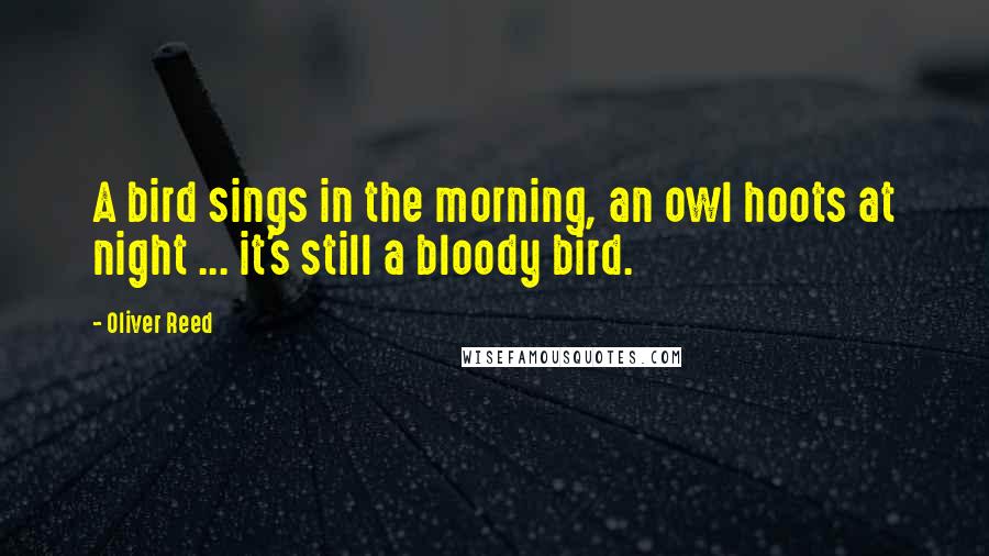 Oliver Reed Quotes: A bird sings in the morning, an owl hoots at night ... it's still a bloody bird.