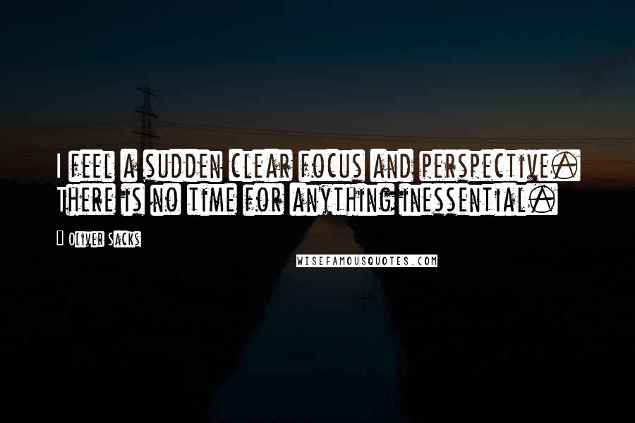 Oliver Sacks Quotes: I feel a sudden clear focus and perspective. There is no time for anything inessential.