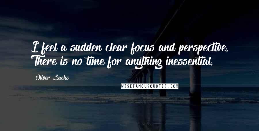 Oliver Sacks Quotes: I feel a sudden clear focus and perspective. There is no time for anything inessential.