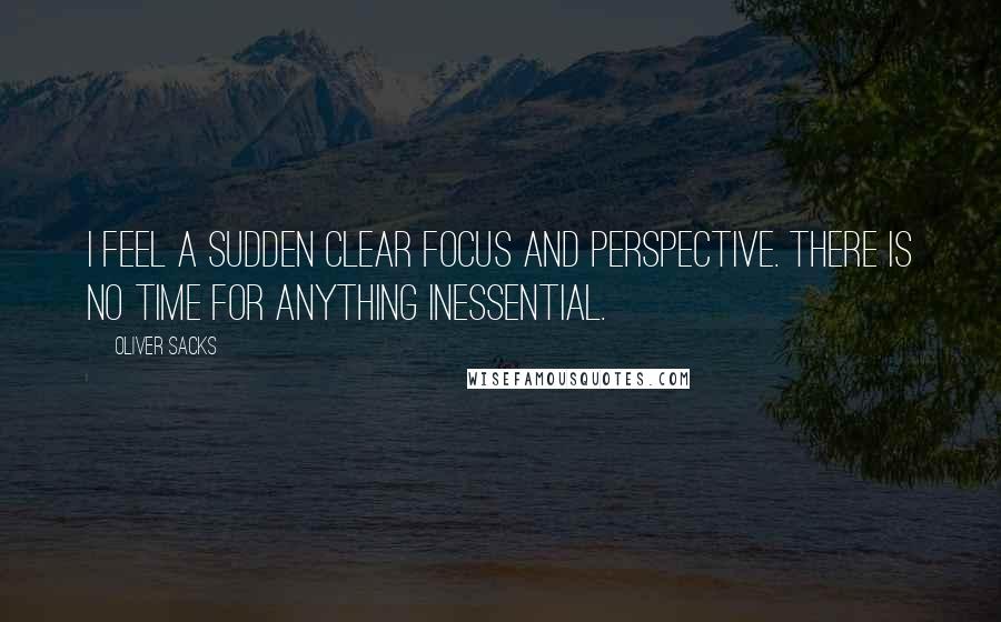 Oliver Sacks Quotes: I feel a sudden clear focus and perspective. There is no time for anything inessential.