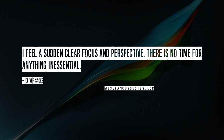 Oliver Sacks Quotes: I feel a sudden clear focus and perspective. There is no time for anything inessential.