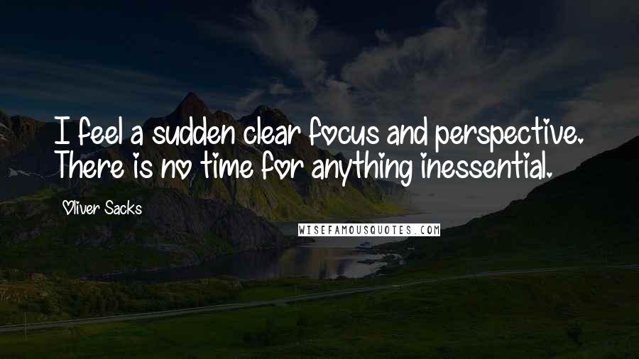 Oliver Sacks Quotes: I feel a sudden clear focus and perspective. There is no time for anything inessential.