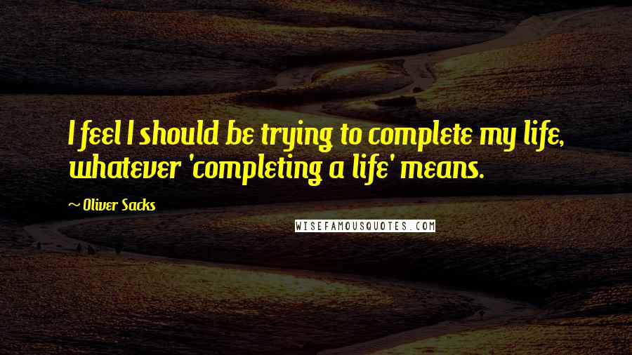 Oliver Sacks Quotes: I feel I should be trying to complete my life, whatever 'completing a life' means.