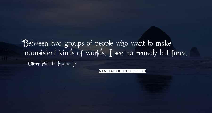 Oliver Wendell Holmes Jr. Quotes: Between two groups of people who want to make inconsistent kinds of worlds, I see no remedy but force.