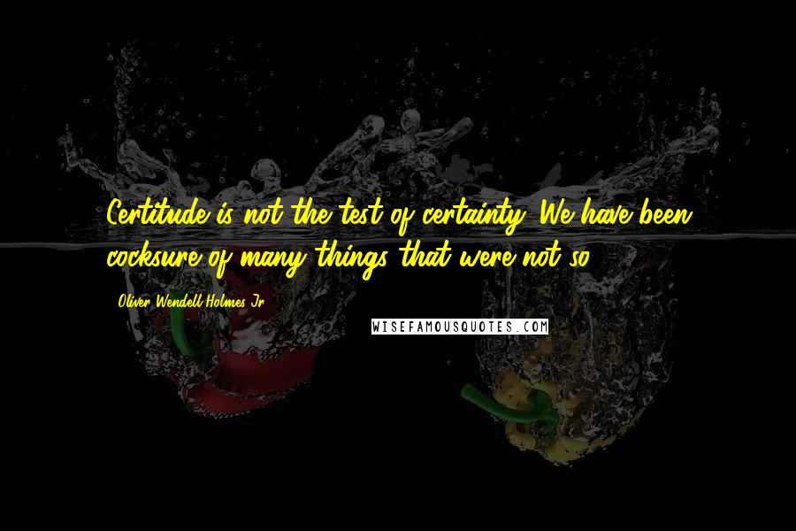 Oliver Wendell Holmes Jr. Quotes: Certitude is not the test of certainty. We have been cocksure of many things that were not so.