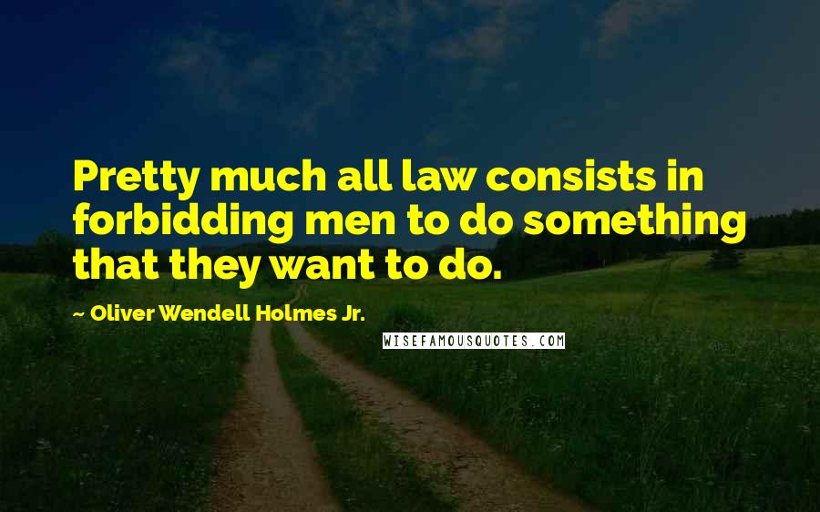 Oliver Wendell Holmes Jr. Quotes: Pretty much all law consists in forbidding men to do something that they want to do.