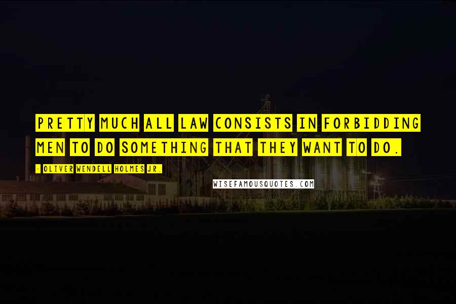 Oliver Wendell Holmes Jr. Quotes: Pretty much all law consists in forbidding men to do something that they want to do.