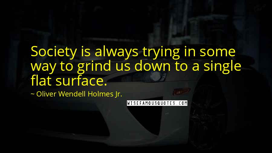 Oliver Wendell Holmes Jr. Quotes: Society is always trying in some way to grind us down to a single flat surface.