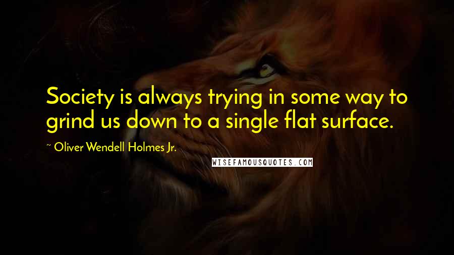 Oliver Wendell Holmes Jr. Quotes: Society is always trying in some way to grind us down to a single flat surface.