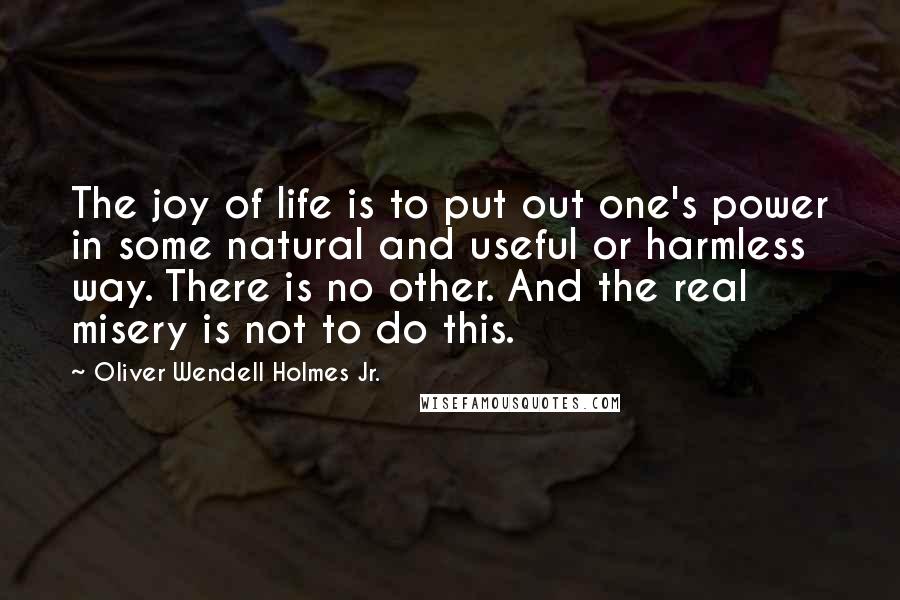 Oliver Wendell Holmes Jr. Quotes: The joy of life is to put out one's power in some natural and useful or harmless way. There is no other. And the real misery is not to do this.