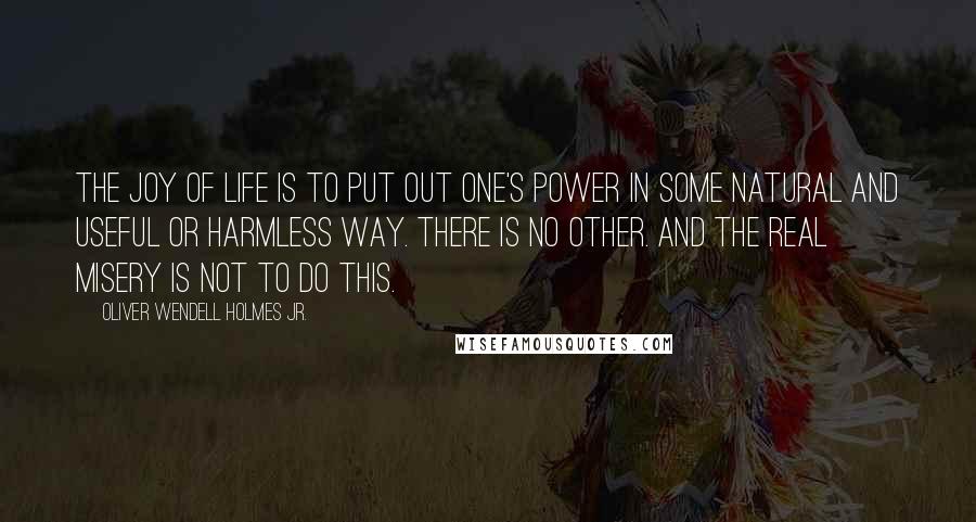 Oliver Wendell Holmes Jr. Quotes: The joy of life is to put out one's power in some natural and useful or harmless way. There is no other. And the real misery is not to do this.