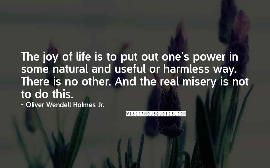 Oliver Wendell Holmes Jr. Quotes: The joy of life is to put out one's power in some natural and useful or harmless way. There is no other. And the real misery is not to do this.