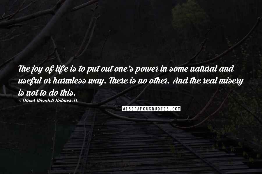 Oliver Wendell Holmes Jr. Quotes: The joy of life is to put out one's power in some natural and useful or harmless way. There is no other. And the real misery is not to do this.