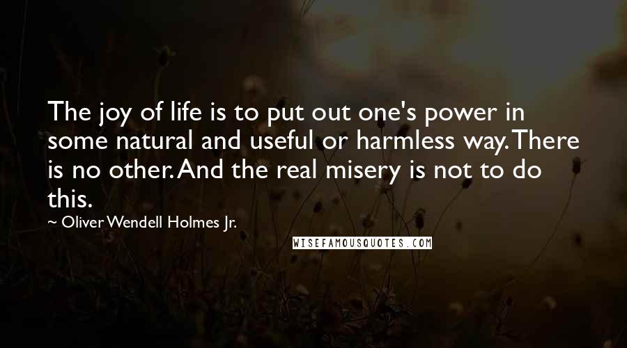 Oliver Wendell Holmes Jr. Quotes: The joy of life is to put out one's power in some natural and useful or harmless way. There is no other. And the real misery is not to do this.